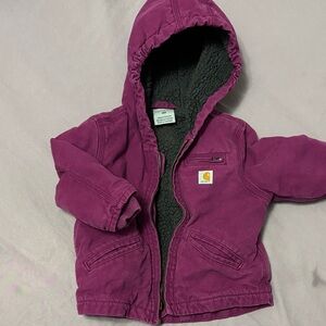 Carhartt Plum Hooded Jacket with Black Sherpa Lining